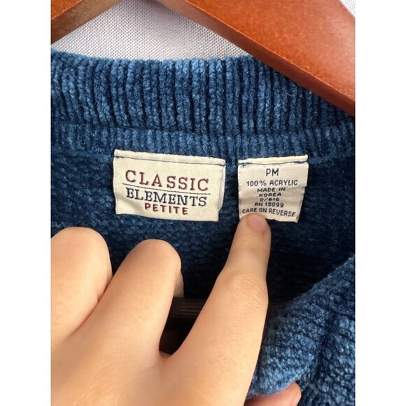 Classic Elements Womens Petite Medium Blue Acrylic Zip-Up Cardigan Sweater - Picture 4 of 4